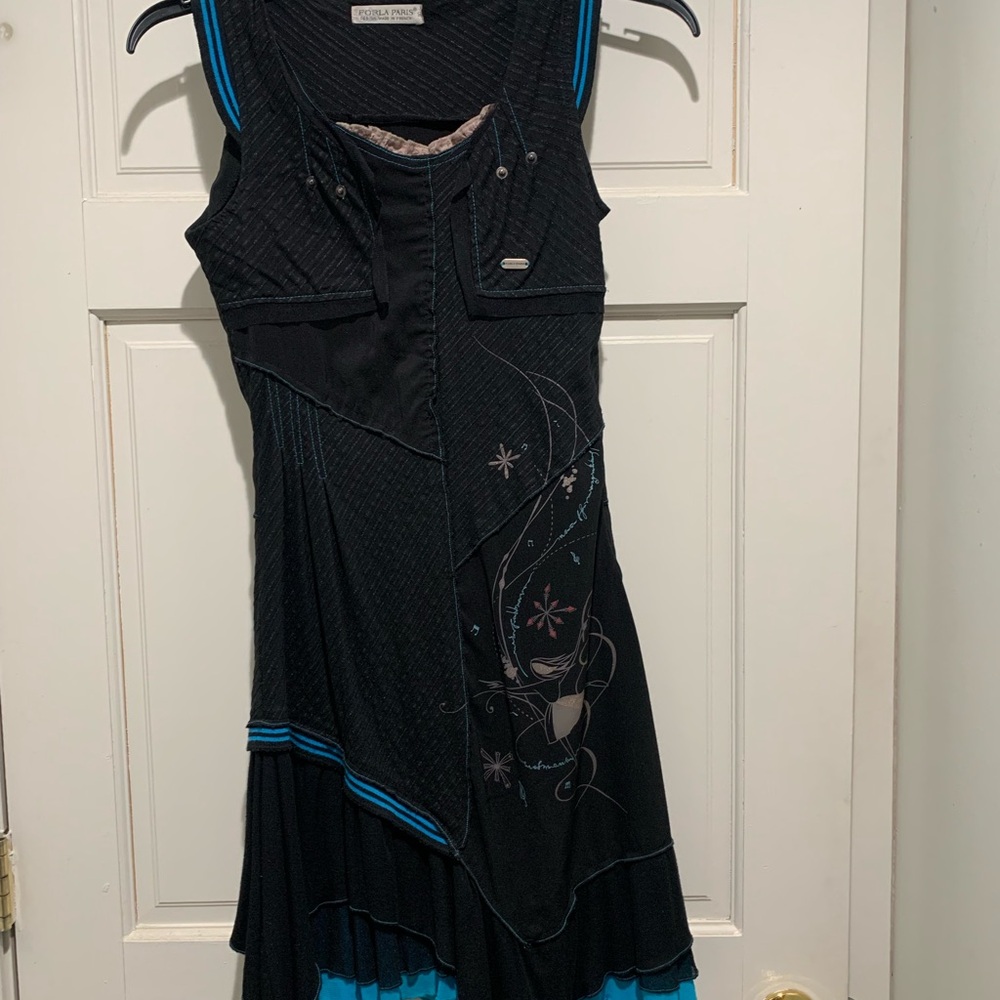 Forla Paris Black and Blue Asymmetrical Sundress for Night Out